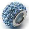 Sterling silver bead with Aquamarine rhinestones 9x6mm 3mm hole