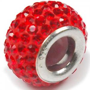 Sterling silver bead with Lt. Siam rhinestones 9x6mm 3mm hole