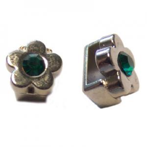 Passador flor amb símil verd maragda 9mm, forat 7x2,5mm