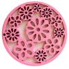 Colgante disco con florecitas 49mm rosa