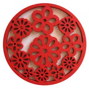 Pendant circle with flowers 49mm red colour