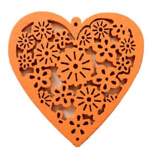 Pendant heart with flowers 40x40mm orange colour