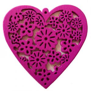 Pendant heart with flowers 40x40mm fuchsia colour