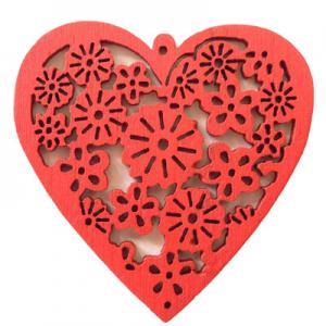 Pendant heart with flowers 40x40mm red colour