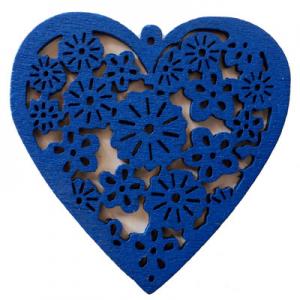 Pendant heart with flowers 40x40mm blue colour