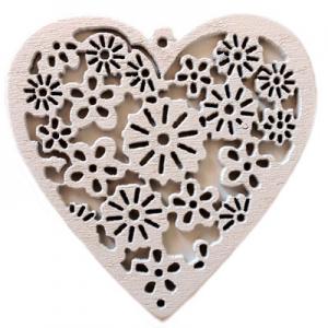 Pendant heart with flowers 40x40mm white colour