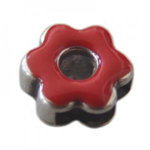 Flower 13mm with red enamel, hole 10x2,5mm