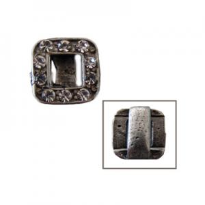 Antique silver square 12mm with rhinestone, 8x3mm hole