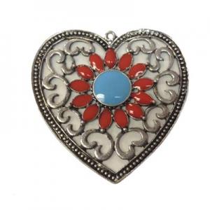 Heart pendant with enameled sun 47x46mm
