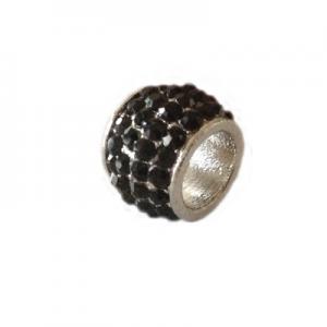 Barrel with rhinestones 15x11mm, 8mm hole, silver colour