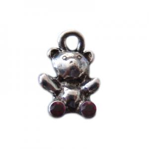 Teddy pendant 16x10mm with siam rhinestones