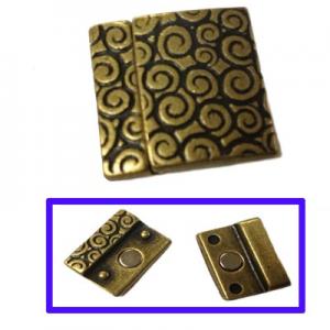 Magnet clasp with engraved spirals 20x17mm, 15x3mm hole, antique