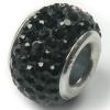 Sterling silver bead with Jet rhinestones 9x6mm 3mm hole
