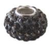 Sterling silver bead with Black Diamond rhinestones 9x6mm 3mm ho