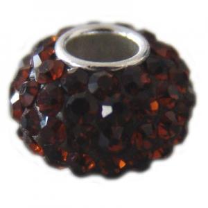 Sterling silver bead with Smoke Topaz rhinestones 9x6mm 3mm hole